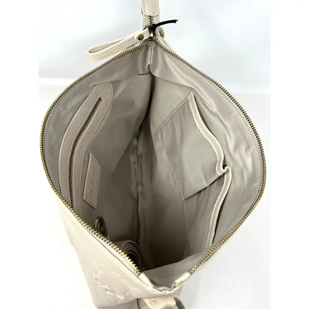 IO PELLE Italia Skull Embossed Leather Crossbody Bag Clutch Lt. Beige 14x10